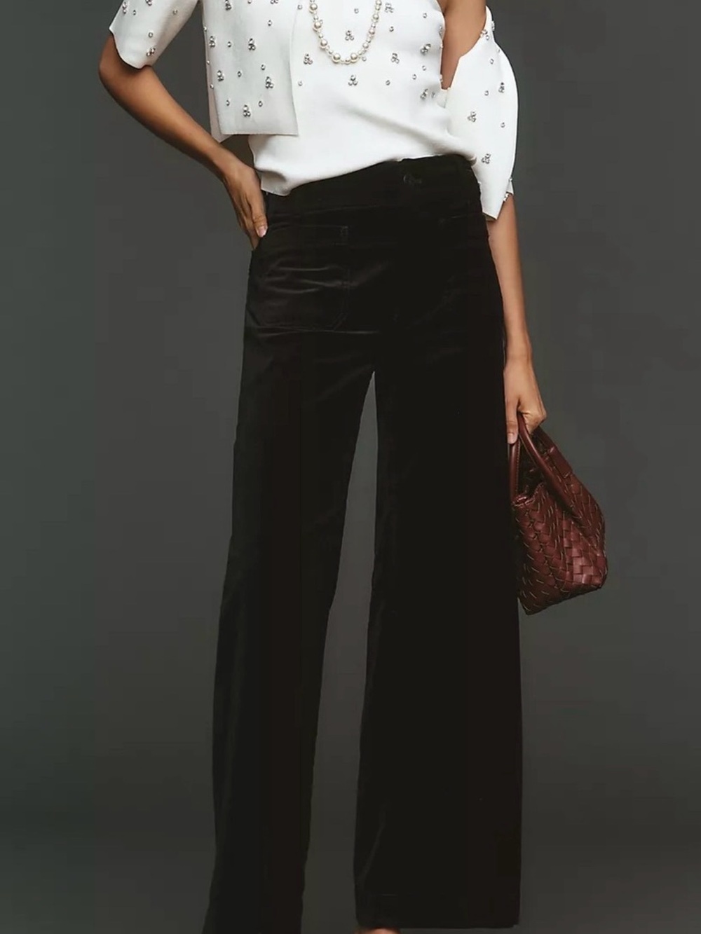 Anthropologie “Collette” Wide-Leg Velvet Pants in Black